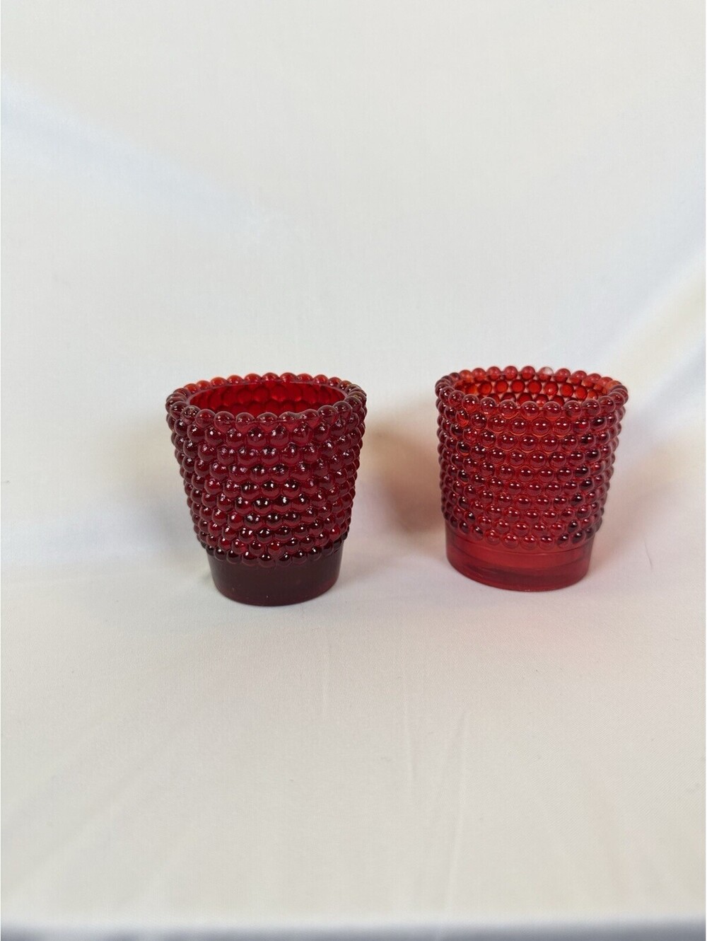 Set of 2 Vintage Ruby Red Hobnail Glass Votive Candle Holders Vibrant EUC